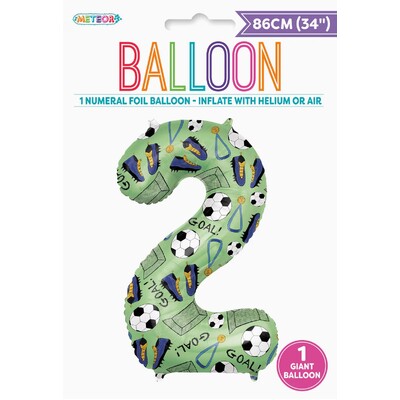 Soccer Goal Number 2 Foil Balloon 86cm | Giant Soccer Birthday Balloon