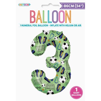 Soccer Goal Number 3 Foil Balloon 86cm | Giant Soccer Birthday Balloon