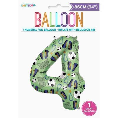 Soccer Goal Number 4 Foil Balloon 86cm | Giant Soccer Birthday Balloon