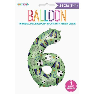 Soccer Goal Number 6 Foil Balloon 86cm | Giant Soccer Birthday Balloon