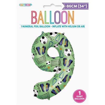 Balloons Foil Supershape 34in-86cm Soccer Goal Number 9  Pk1 Me