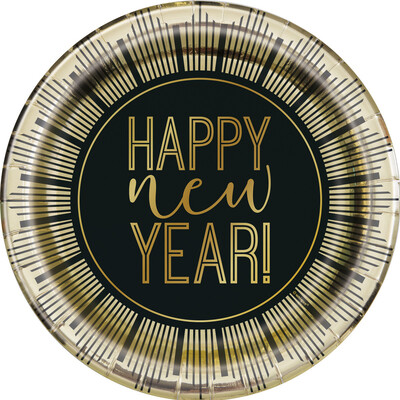 Black & Gold Roaring New Year Paper Plates 7in (Pk 8)