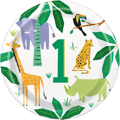 Animal Safari 1st Birthday 9in Paper Plates (Pk 8)