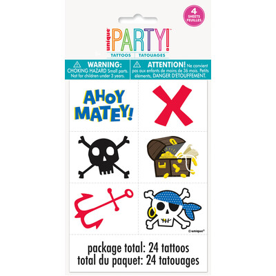 Ahoy Pirate Temporary Tattoos (4 Sheets, 24 Tattoos)