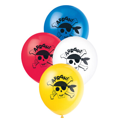 Assorted Colour Ahoy Pirate 30cm Latex Balloons Pk 8
