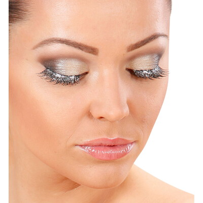 Silver Glitter Fake False Eyelashes 1 Pair - Adhesive Included 14+