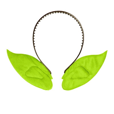 Plush Pointed Elf Ears on Headband Bright Green - Elf & Fantasy Costume