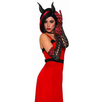 Halloween Demon / Devil Black & Red Long Gloves (1 Pair - GLOVES ONLY)