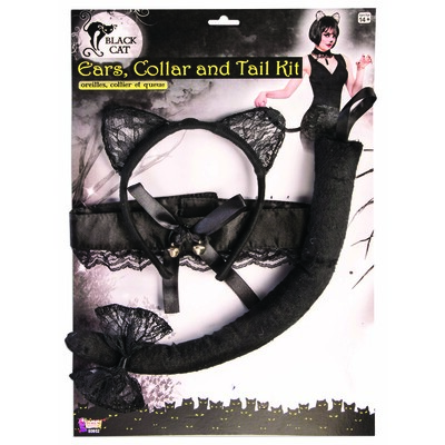 Instant Black Lace Cat Costume Kit (Ears, Tail & Collar) Pk 1