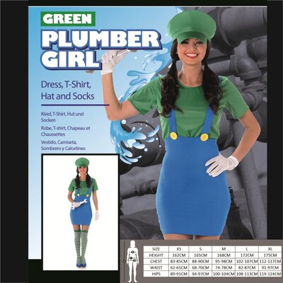 Adult Green Plumber Girl Costume (Large, 16-18) Pk 1