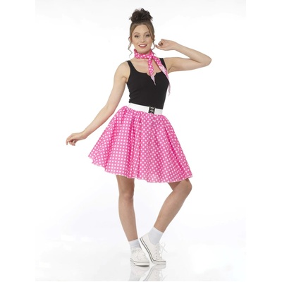 Adult 50's Pink Polka Dot Skirt & Necktie (Large, 16-18) Pk 1