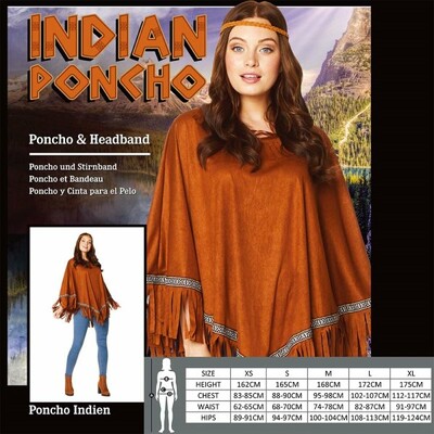 Adult Indian Fringed Poncho & Headband Costume Pk 1 