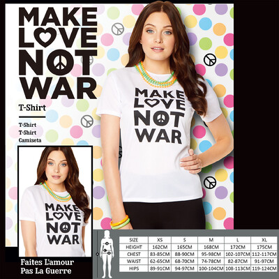 Adult Make Love Not War T-Shirt Medium 12-14 Pk 1