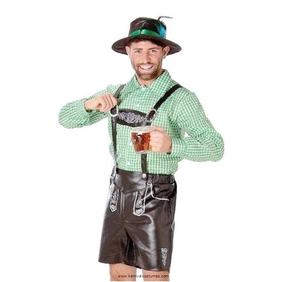 Adult Oktoberfest Alpine Man PVC Lederhosen Costume Mens Large