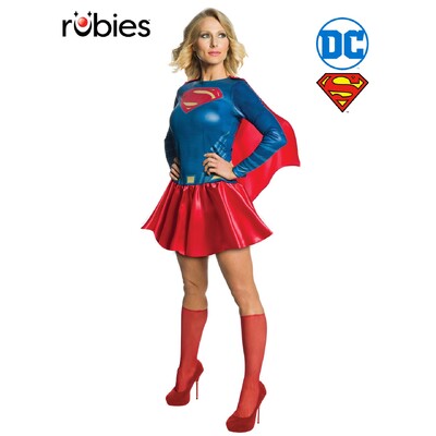 DC Comics Supergirl Adult Costume Large – Dress with Cape & Stockings