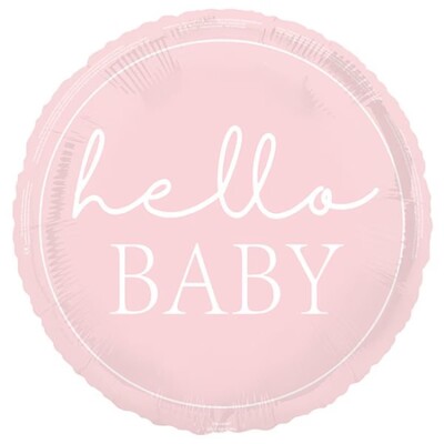 Hello Baby Pink Baby Shower Round Foil Balloon 45cm