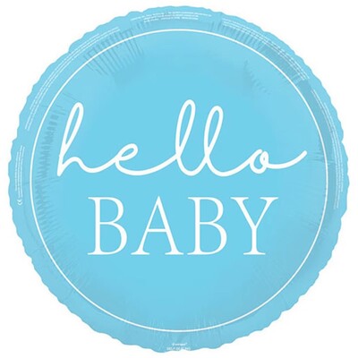 Hello Baby Blue Baby Shower Round Foil Balloon 45cm