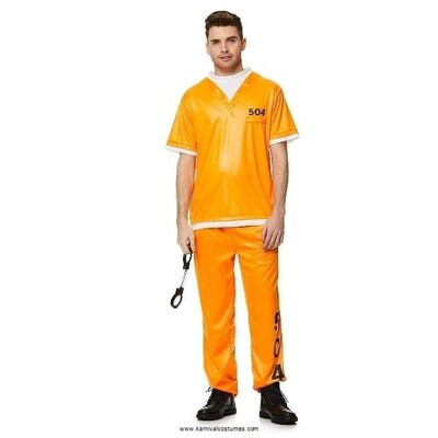 Adult Inmate Prisoner Top & Trousers Costume Mens Medium