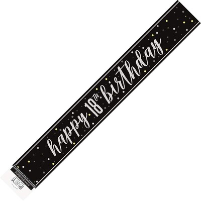 Black & Silver Happy 18th Birthday Prismatic Foil Banner