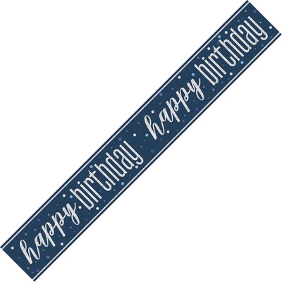 Navy Blue & Silver Happy Birthday Prismatic Foil Banner | 2.74m Party Decoration