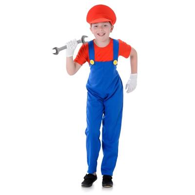 Child Gaming Red Plumber Boy Large Costume
