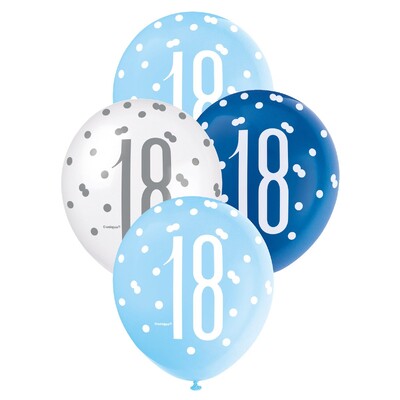 18th Birthday Pearl Metallic Latex Balloons 30cm Blue & White Pack of 6 | Helium Quality