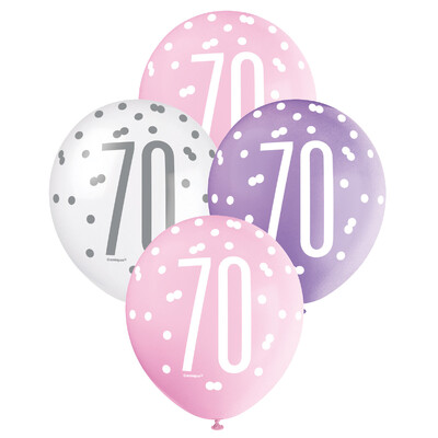 Pearl Pink Purple White Number 70 Latex Balloons 30cm (Pk 6)