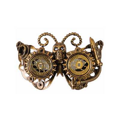 Antique Gold Steampunk Butterfly Eye Mask with Skull