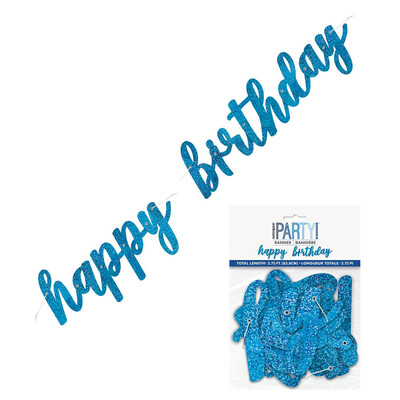 Blue Prismatic Happy Birthday Jointed Script Banner (2 Pieces, 84cm) Pk 1