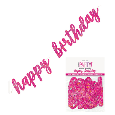 Pink Prismatic Happy Birthday Jointed Script Banner (2 Pieces, 84cm) Pk 1