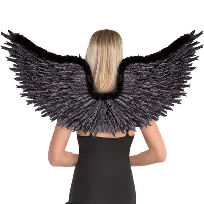 Black Dark Angel Fabric Feather Wings with Trim 93 x 37cm