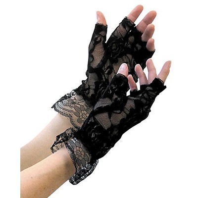 Short Black Lace Fingerless Gloves (1 Pair)