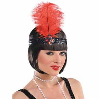 Black & Red 1920s Gatsby Girl Feather Headband