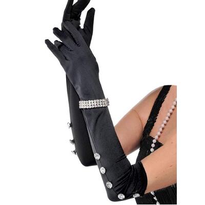 Black Long Rhinestone Gloves with Bracelet (1 Pair)