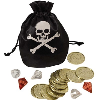 Pirate Pouch with Plastic Gold Coins & Gems Pk 1