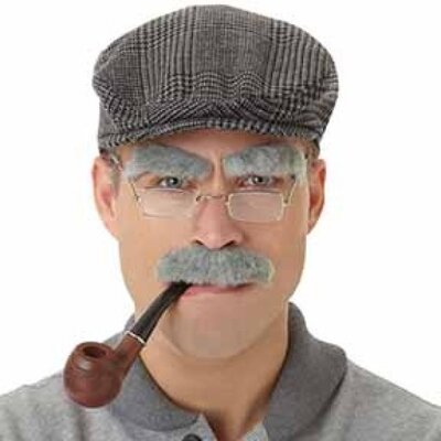 Grey Moustache & Eyebrows Old Man Kit