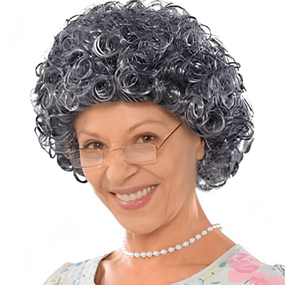 Grey Curly Granny Wig Pk 1