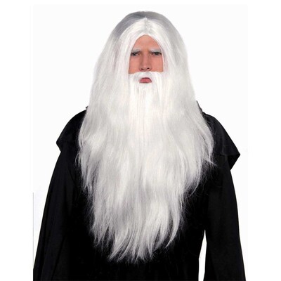 White Sorcerer Wizard Wig, Beard & Eyebrows Set