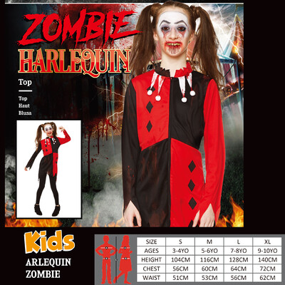 Child Zombie Harlequin Halloween Costume (Medium, 5-6 Years) Pk 1 (TOP ONLY)