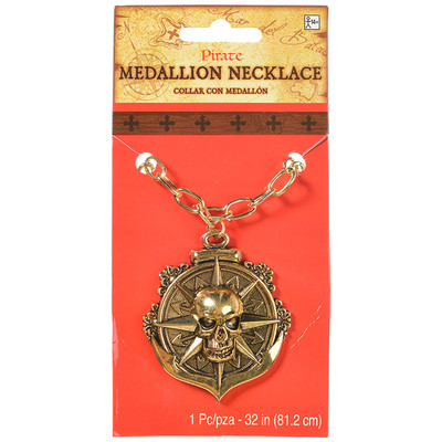 Pirate Skull Gold Medallion Necklace Pk 1