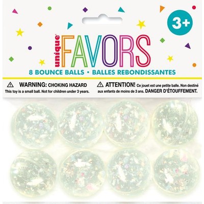 Party Favours - Iridescent Confetti Bounce Balls Pk 8