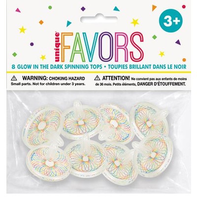 Party Favours - Glow in the Dark Spinning Tops Pk 8