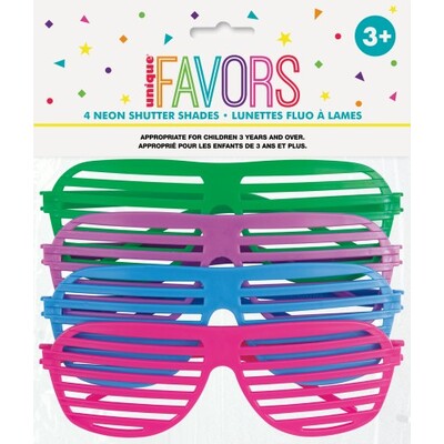 Neon Shutter Shade Glasses Party Favours Assorted Colours Pk 4 