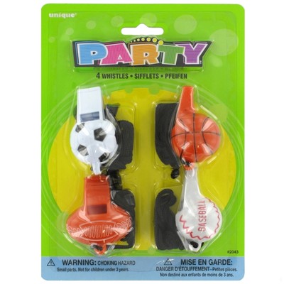 Party Favours - Sport Ball Whistles Pk 4 