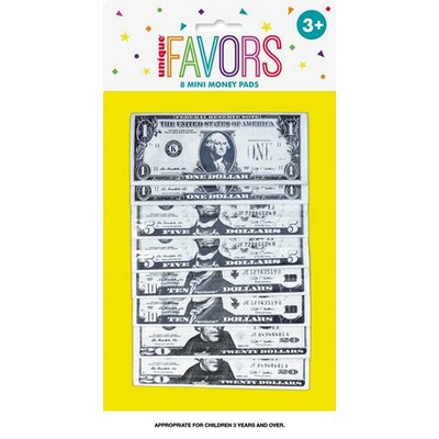Party Favours - Mini Money Pads Pk 8 (160 bank notes) 
