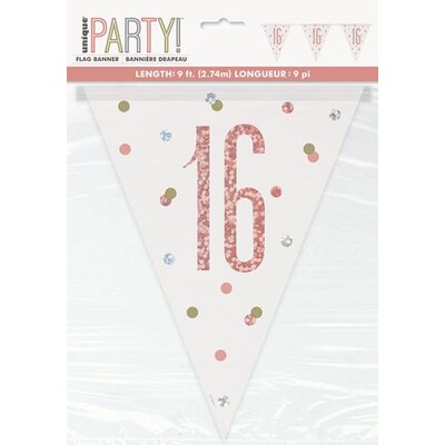 16th Birthday Rose Gold Prismatic Bunting Flag Banner (2.74m) Pk 1