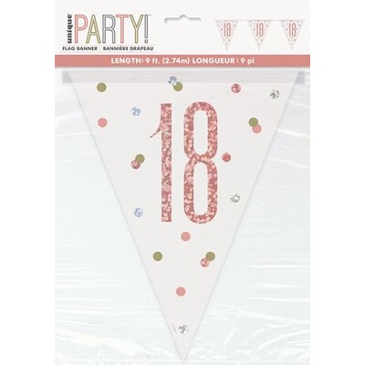 18th Birthday Rose Gold Prismatic Bunting Flag Banner (2.74m) Pk 1