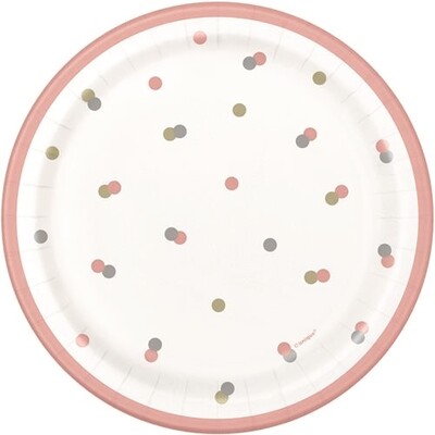 Rose Gold 7in. Paper Plates with Dots Pk 8