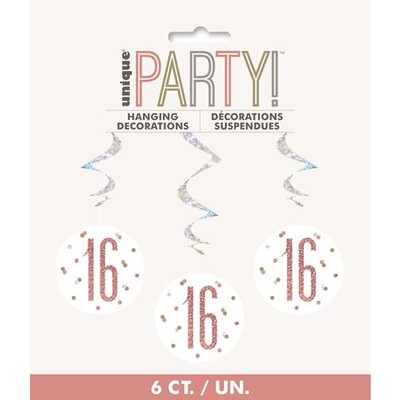 Prismatic Silver & Rose Gold 16 Hanging Swirl Decoration Pk 6 