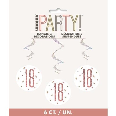 Prismatic Silver & Rose Gold 18 Hanging Swirl Decoration Pk 6